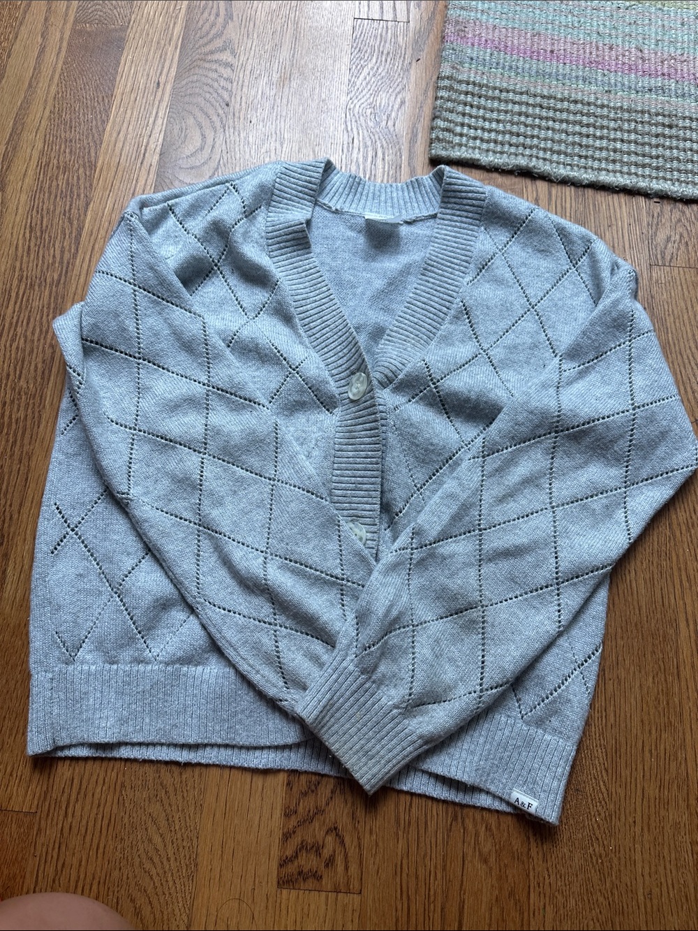 abercrombie kids Light Gray Openwork Diamond V‑Neck Cardigan